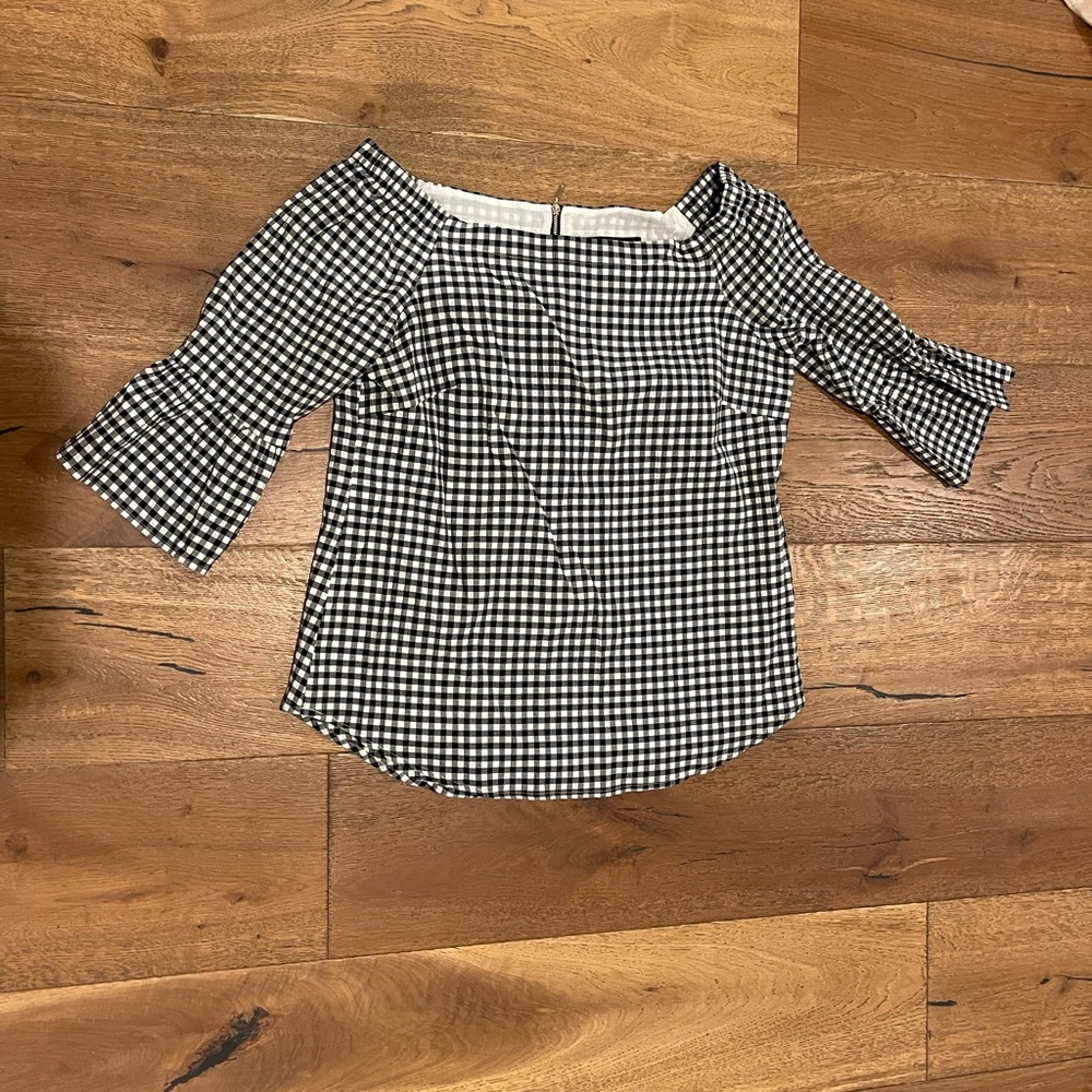 White House Black Market gingham blouse, size Medium